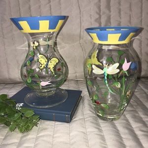 Lenox Butterfly Meadows handpainted 6 in. vases. Set of 2. Blue yellow & pastels